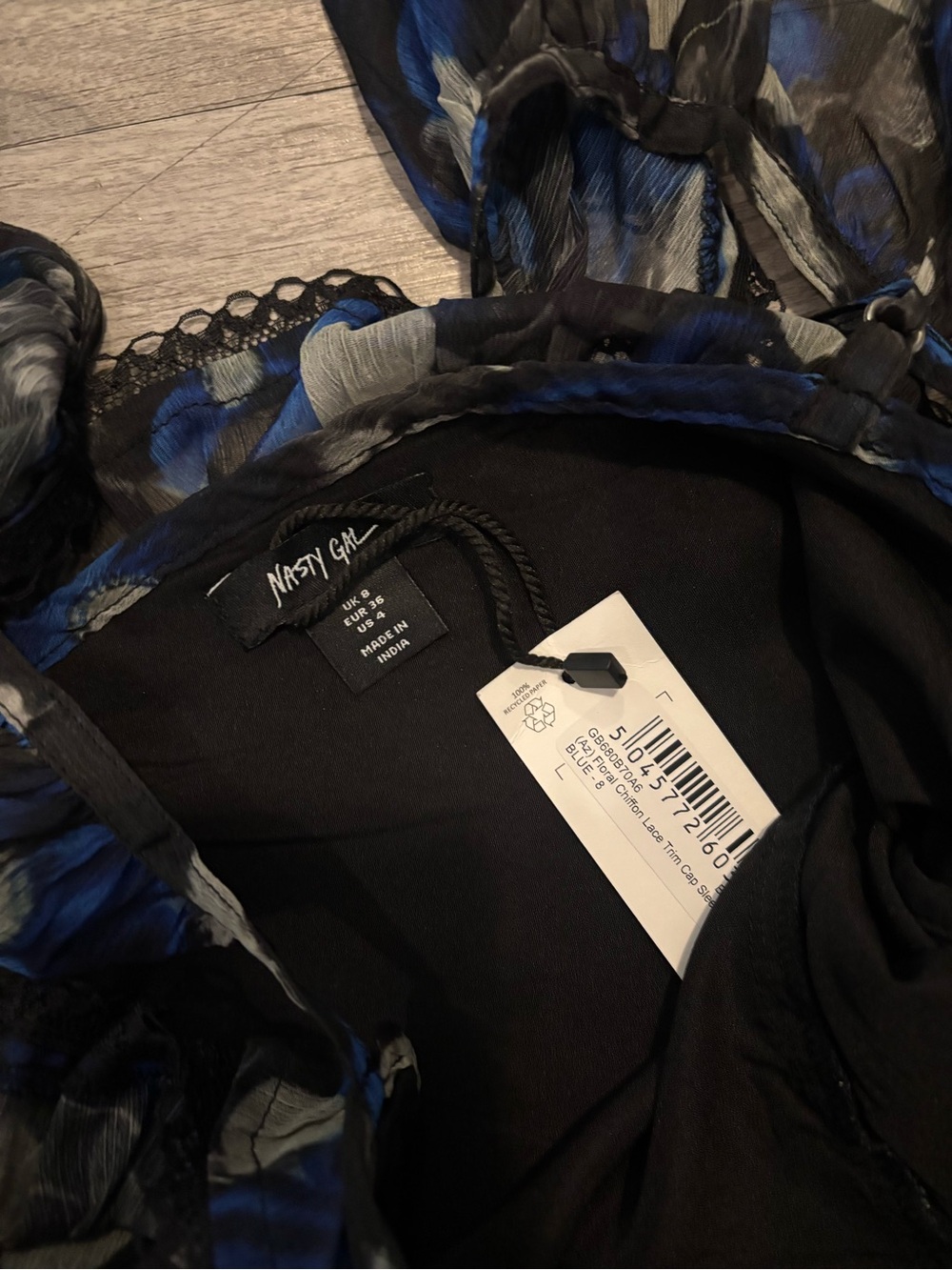 Nasty Gal Black Midi Dress with Blue & Gray Floral Print - Picture 6 of 6